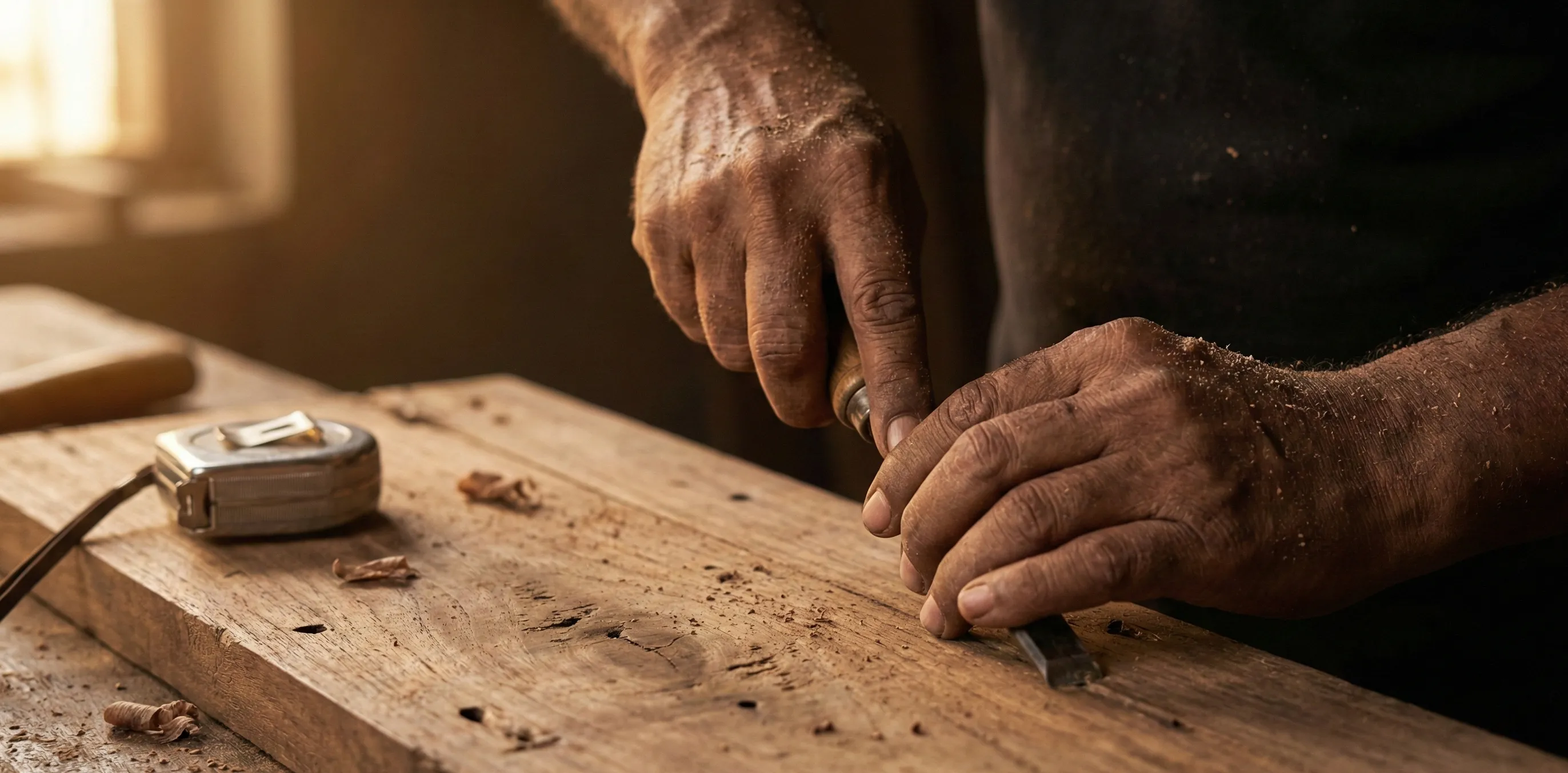 Craftsman working on custom furniture at MSR Design Studios